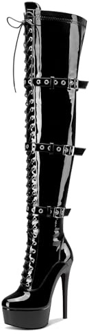 Castamere Donna Sopra il Ginocchio Spillo Tacco Heel Piattaforma Stivali Rotonda Punta Lacci Fibbia Cerniera Stivali 15 CM Heels
