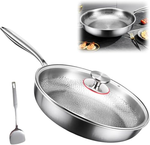 Agrdeed Titan Pro Pfanne mit Deckel, 24cm Titanium Pfanne mit Titan-Beschichtung, Antihaft Gehämmerter Wok Titanpfanne-Nutrition zum Kochen, vielseitige Kochutensilien zum Anbraten, Backen(24cm)