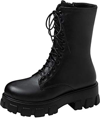 Laquieio Stivali Donna Gambale Curvy Pianta Larga Stivali Donna Texani Alti Pelle Zeppa Stivaletti Alti al Ginocchio Stringate Scarpe Corte Caviglia Casual Boots