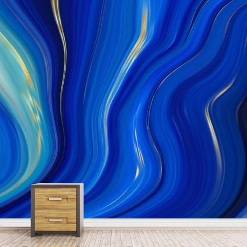 Fototapete Selbstklebend Abstrakt 3D Effekt Foto Tapete Blauer Farbverlauf 200x140 cm Seidenstoff Wandtapete Wohnzimmer Schlafzimmer Bildtapete für Wand Deko A-6340
