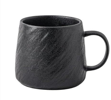 JJIAGOLD Resin Mug High-Temperature Coffee Tea Mug with Large Ergonomic Handle Matte Stone Texture Breakfast Mug for Home Office 325ml (Black)