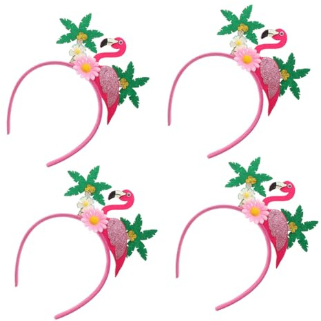 HONITANO 4stücke Flamingo Stirnband Damen Tropische Haarband Hawaii Blumen Haarschmuck Party Dekorationen Strandparty Accessoires für Frauen