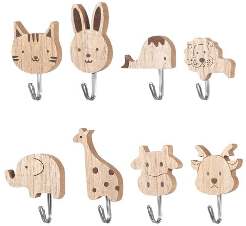 SJDKAKJSA 8 Stück Süße Tier Kleiderhaken Garderobenhaken, Tier Cartoon Wandhaken Garderobe, Kindergarderobe Haken Selbstklebend für Wandgarderobe Kinderzimmer Schlafzimmer Badezimmer Küche