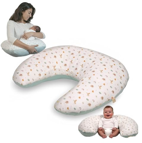 il riccio verde - Cuscino Allattamento Neonato in Mussola Morbida 100% Cotone, Sfoderabile e Lavabile, Forma U per Gravidanza, Biberon e Supporto Baby