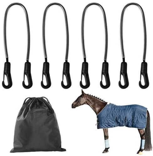 4 Stück Beingurte für Pferdedecken, 53, 3–68, 6 cm, elastische Deckengurte mit doppelseitigen Clips und Tasche, Zubehör für Pferdebedarf