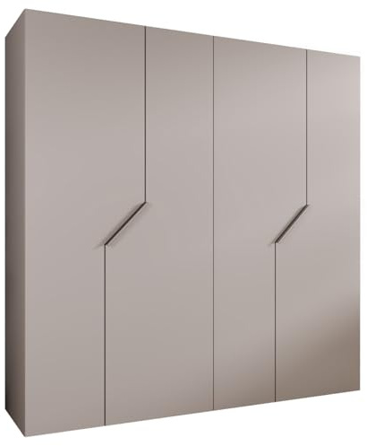 MEBLE KRYSPOL - Kleiderschrank - Garderobenschrank - 200 cm x 202 x 52 cm - Schrank mit Kleiderstange, 4 Türen - für Schlafzimmer, Flur - Andrew, Kaschmir, Griff Kaschmir