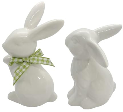Lapin De Lapin En Céramique Blanc, 2 Figurines Décoratives En Forme DeLapin De Pâques, Statues DeLapin Blanc En Céramique, Statue De Décoration En Porcelaine, Artisanat Ornement De Bureau Jardin