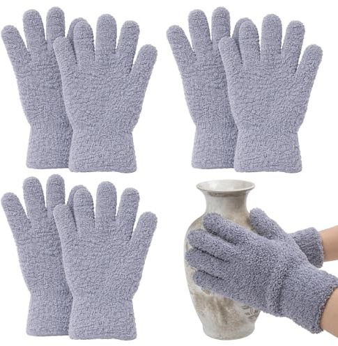 Minky Dusting Glove, Microfibre Gloves for Cleaning, Plant Dusting and Car Cleaning Mitt, Set of Six Grey Gloves Measuring 23 by 12 cm