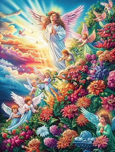 Engel im Blumengarten 300 Teile Puzzle Für Erwachsene Detailreich magisches Tier-Märchen Herausforderndesstabil Fördert Konzentration Für Familienaktivität An Regentagen Aus Karton 300 PCS