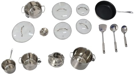 OVAQUIXI Set di Pentole, Set di Pentole e Padelle in Acciaio Inossidabile, Maniglie Termiche, Soluzione di Cottura Completa per Chef Casalinghi