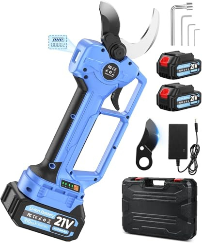 Sécateur électrique Sans Fil,Ouverture de lame 70 mm,4 Niveaux de Réglage | 1500W Secateur Electrique avec 8000mAh(2 * 4.0Ah), Lames SK7 & Affichage LED, Idéal Pour Arbres Fruitiers, Jardinage & Vignes