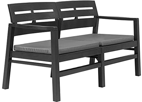 Gartenbank Verstellbar mit Kissen Schwarz Poly Rattan Outdoor Garden Bench with Adjustable Backrest, 2-Person Patio Lounge Sofa with Thick Cushions, Folding Reclining Seat Balcony Relaxation Black