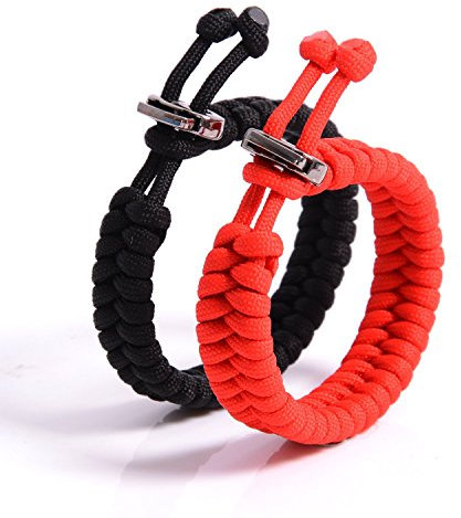 The Friendly Swede 2 Stück Freundschaftsarmband aus Paracord mit Metallverschluss und Verstellbarer Größe (Schwarz und Rot)