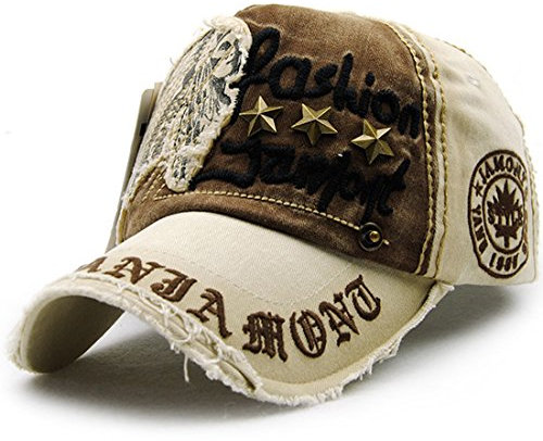 Kuyou Vintage Baseball Mütze Caps Distressed Sport Trucker Hat (Beige)