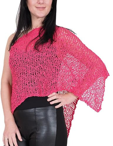 Mimosa Damen Schlichtes Stretch-Fischnetz häkeln Fledermaus Kleiner Poncho im Popcorn-Stil Stricken (One Size, Hot Pink)
