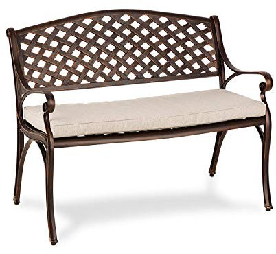 blumfeldt Pozzilli AN Gartenbank & Polster Set - Material: Aluminiumguss, witterungsbeständig, Platz für 2 Personen, ComfortExtra: inklusive wasserabweisendem Sitzkissen, antik-Kupfer/beige