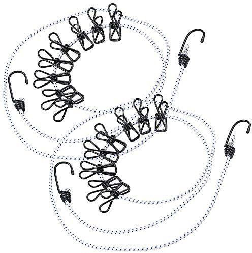 PEARL ausziehbare Wäscheleine: 2er-Set flexible Wäscheleinen mit 8 beschichteten Klammern, 170-120 cm (Campingwäscheleinen, Camping-Wäscheleinen mit Klammern, Wäscheklammern)