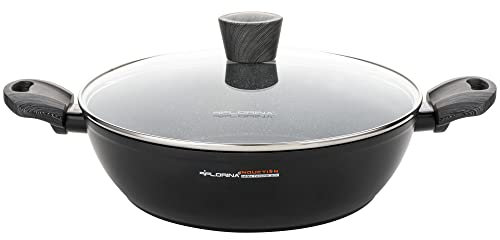 Florina Bono Cazuela Baja 24cm Inducción, 2,5L, Aluminio, fondo FULL INDUCTION, Tapa de Cristal, Antiadherente Mármol sin PFOA, Apta todas Cocinas, Vitrocerámica, Eléctrica, Halógena, Gas
