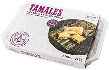 La Reina de las Tortillas - Leader europeo nella gastronomia artigianale messicana. Tamales con carne di maiale in salsa verde. Mais 100% nixtamalizado. Vassoio di 3 unità. Scadenza 4 mesi