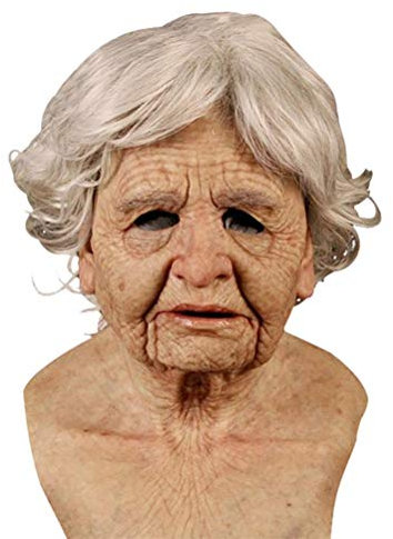 Merkts Realistische Halloween-Kopfbedeckung, faltiger Horror, alter Mann, Latex-Make-up-Requisiten, alte Männer, Horror, Verkleidung, Party-Dekoration, alte Frauen