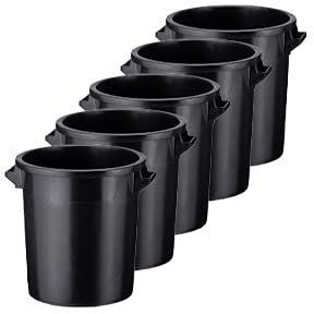 75 Liter Kunststofftonne mit Griffen + Deckel, stapelbar, Stabiler Eimer, Plastiktonne, Rundbehälter, Universaltonne, Allzweckeimer, Vorratstonne, Futtertonne, Mülltonne, 5X Schwarz