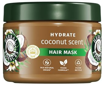 Herbal Essences Hydratation Masque Parfum Noix de Coco 500ml Cheveux Abîmés, Aide à Nourrir et Lisser, pour des Cheveux Doux, Ingrédients d'Origine Naturelle, Végan et Non Testé sur les Animaux