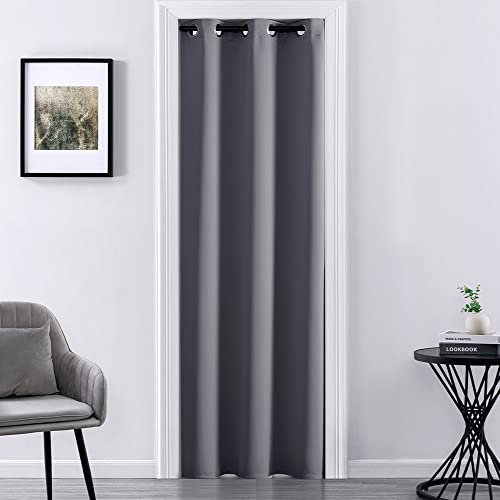 XTMYI Doorway Curtain Privacy,Portable Door Cover Curtain,Sound Proof Winter Summer Heat Blocking Insulated Thermal Grommet Blackout Curtains for Bedroom,80 Inch Length,Dark Grey