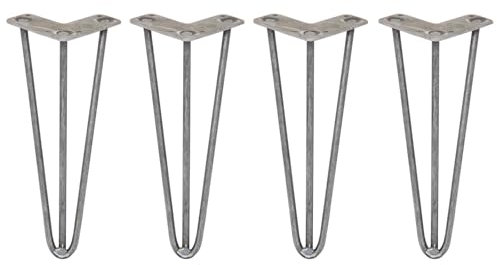 Monster Shop 4 x Hairpin Legs/Hair Pin Legs Set SkiSki Legs Furniture Desk Bench Chair Table 12 3 Prong 10mm Raw Steel & Protector Feet…