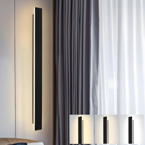 ZTWLEED LED Wandleuchte Innen,28W Wandlampe Innen Moderne Drei Farbtemperaturen 3000K/4000K/6000K Lange Wandleuchte Schwarz für Schlafzimmer Wohnzimmer Korridor Treppenhaus,80CM 110-240V