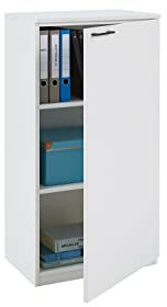 boho office® be.smart - Schrank 60 cm breit Tür rechts mit 2 höhenverstellbaren Einlegeböden und einstellbaren Füßen in weiß mit schwarzem Griff