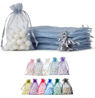 Soul Projekt [50 Stk.] Organzasäckchen mit Kordelzug für Hochzeiten, Schmuck, Geburtstage, Bastelarbeiten, Kristalle, Süßigkeiten, Gastgeschenke. Grau Organza Bags Grey 10x15 x50