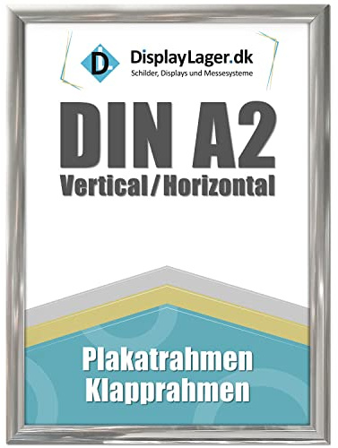 DisplayLager, qualité danoise - Cadre encliquetable A2 aspect acier avec profil en aluminium de 25 mm, vitre de protection antireflet, matériel de fixation