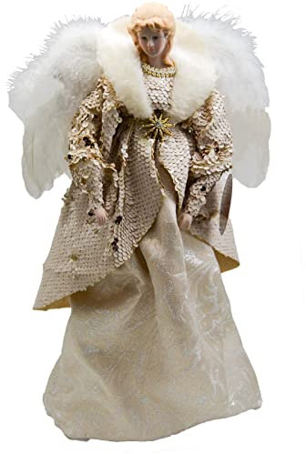 Magie di Natale Weihnachtsbaumspitze Engel beige H 45cm Weihnachtsdeko gefiedert