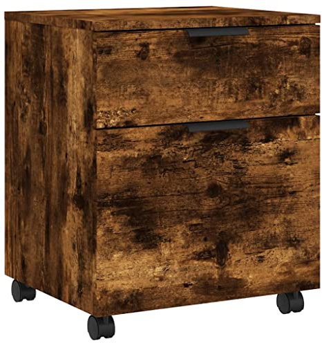 vidaXL Aktenschrank Mobil mit Rollen, Rollschrank Rollcontainer für Büro, Büroschrank mit viel Stauraum, Bürocontainer Schrank, Räuchereiche