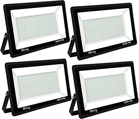 4 Stück: 500 W LED-Außenstrahler, 50.000 lm, IP66, wasserdicht, für den Außenbereich, super hell, Außenbeleuchtung, Warmweiß (3000 K), Sicherheits-LED-Spot für Stadien, Fabriken, Parkplatz, Garage,