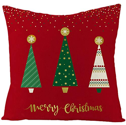 Bishilin Kissenbezüge 40x40 Leinen, Kissenhülle Merry Christmas Weihnachtsbäume Schneeflocke Kissenhülle Weihnachten Kissenbezug Modern für Sofakissen