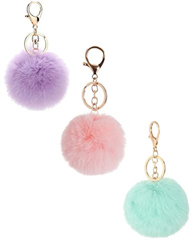 LICHUANUK 3er-Set Bommel-Schlüsselanhänger, Plüschtier-Anhänger Accessoire,Geeignet für Tasche für Frauen und Mädchen