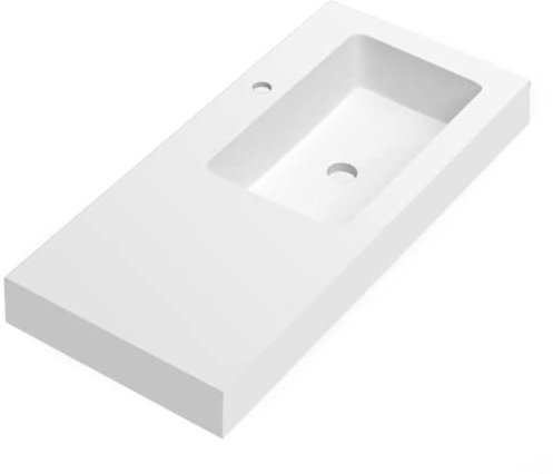 Lavabo con Faldón para Baño Solid Surface Suspendida Blanco Mate | Lavabo Suspendido Seno Desplazado a la Derecha Fondo 46cm | Espesor 10cm | 140cm (70+70)