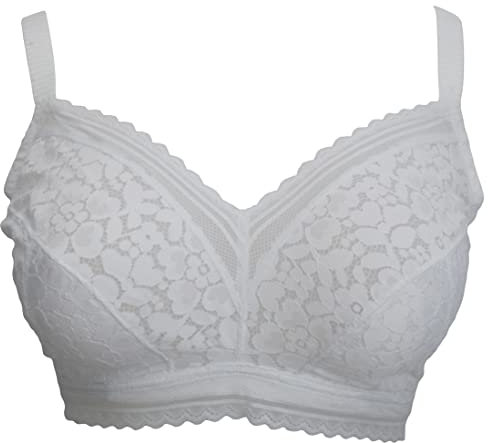 Ex-Store Floral Lace Non Wired Unpadded Full Cup Bralette White 38E
