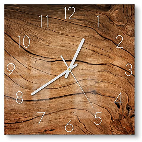 DEQORI Glasuhr | 30x30 cm | Motiv Detaillierte Holzmaserung | ausgefallene leise Design Uhr aus Glas | Wanduhr für Wohnzimmer & Küche | moderne Hingucker Uhr für die Wand
