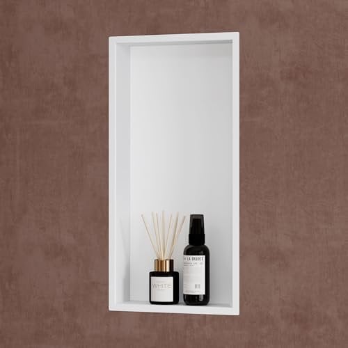 doporro Nicchia Doccia a Parete 30x60x8.3cm, Nicchia Bagno Doccia a Muro a Incasso in Acciaio Inox, Bianco