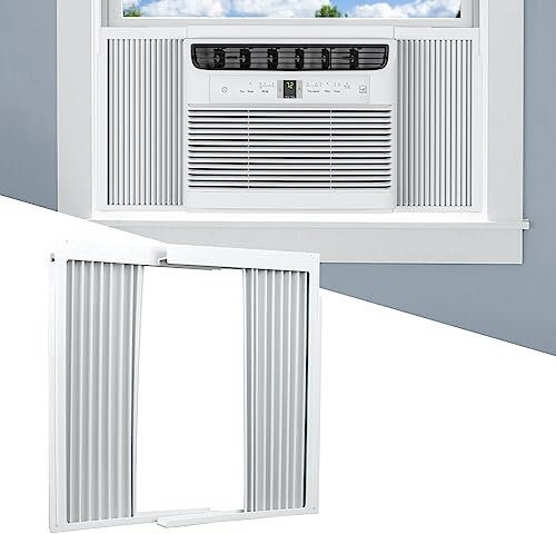 Memrita Fenster-Wechselstrom-Seitenteil mit Rahmen-Set, Klimaanlage, Akkordeonfüller, Vorhang Ersatz für Fenster-Wechselstromeinheiten, passend für die meisten 12.000 BTU-Einheiten, weiß, 2 Stück