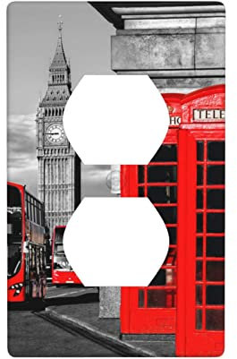 Decorative England UK Retro London Telephone Switch Plate Socket Wall Plate Covers for Home Improvement Standard Size.
