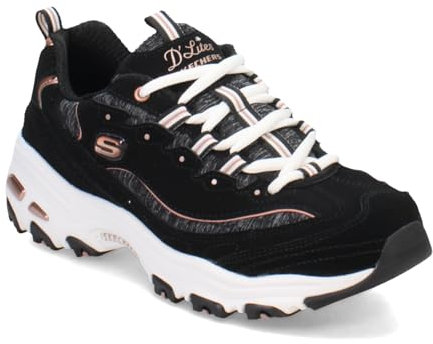 Skechers Women's D'Lites Me-time Sneaker, Black Rose Gold, 7 US Wide