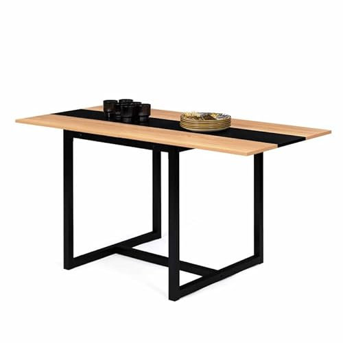 IDMarket - Esstisch, ausziehbar, rechteckig, Dover für 4-8 Personen, Mittelband, Schwarz, Industriedesign, 80 – 160 cm