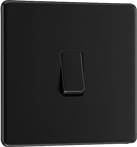 BG Electrical - Interruttore singolo intermedio da parete, piastra frontale senza viti, profilo sottile, piastra piatta premium, nero opaco, 20A, 16AX, FFB13