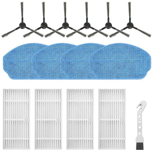 Fixbetter Zubehör für EICOBOT BR150, für Cecotec Conga 999 Origin X-Treme Roboter Staubsauger Ersatzteile, 6 Seitenbürste, 4 Filter, 4 Wischtücher, 1 Reinigungsbürsten (15 Stück)
