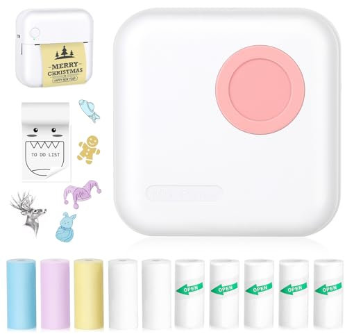 Mini imprimante de poche, imprimante thermique Bluetooth avec 10 rouleaux de papier thermique et autocollants pour iOS et Android, imprimante d'autocollants sans encre pour photo, bricolage,