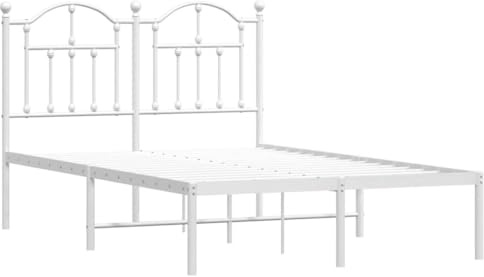 vidaXL Bettgestell, Bettrahmen mit Kopfteil Lattenrost Metall, Metallbett Bett für Schlafzimmer, Doppelbett Gästebett, Weiß 120x200cm
