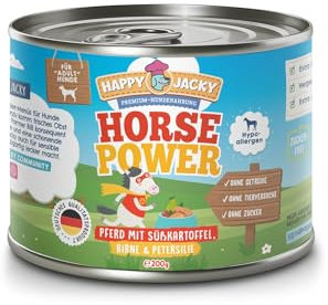 HAPPY JACKY | extra sensitives High-Premium Nassfutter für Hunde ohne Getreide | Pferd mit Süßkartoffel, Birne & Petersilie | ohne Konservierungsstoffe, Zuckerfrei | 6x200g